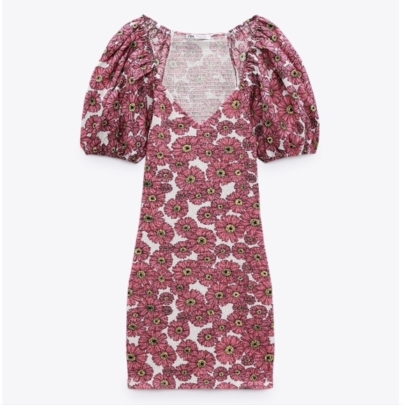Zara floral printed balloon sleeve mini dress small - Picture 3 of 14